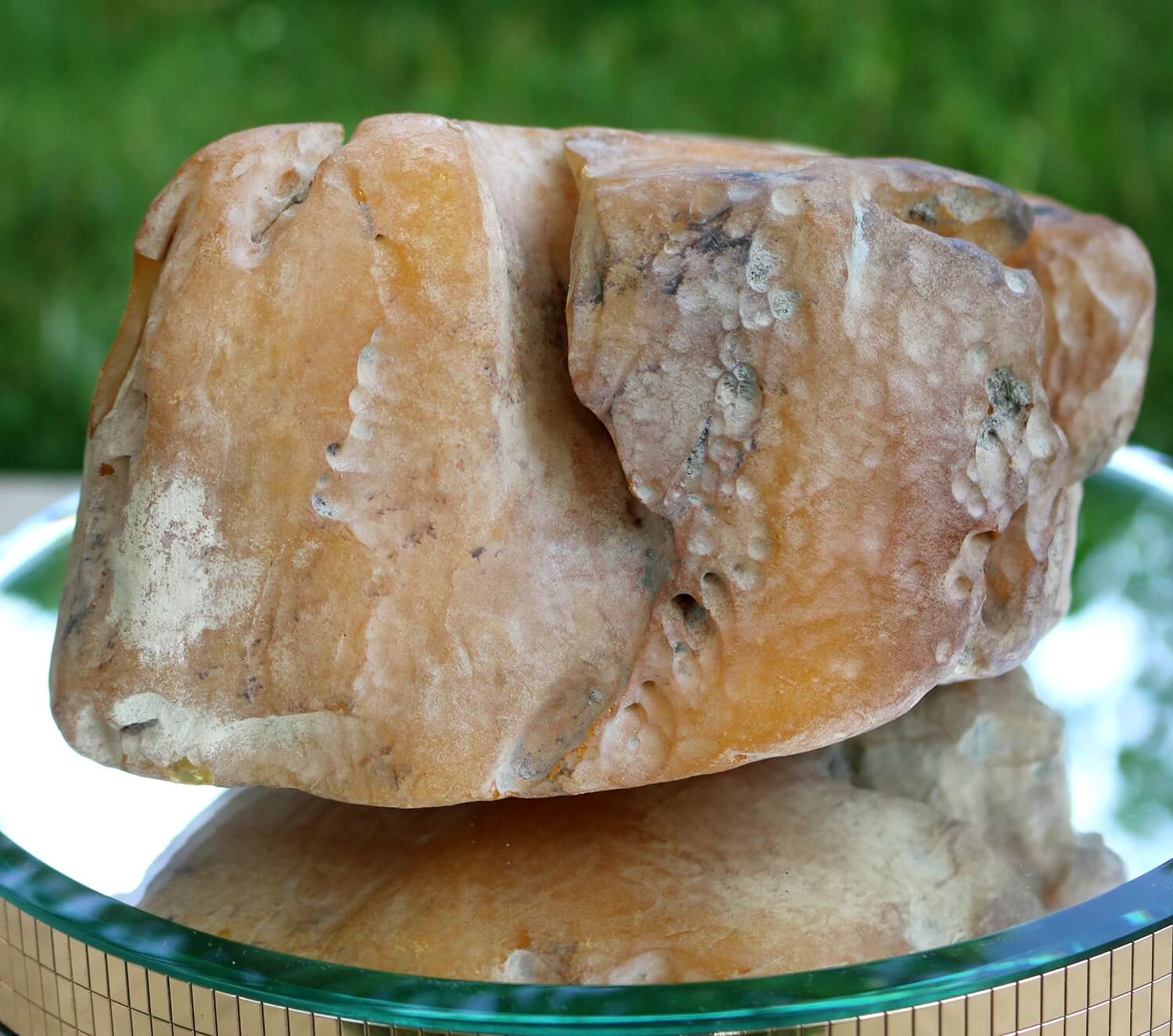 Full-size detail view of premium natural amber block, 538 gram, opaque butterscotch amber, suitable for Misbaha bead turning
