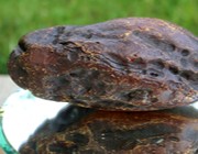 Thumbnail preview of rough amber block, Ukrainian Rovno Amber, honey opaque texture, selected for professional prayer bead production