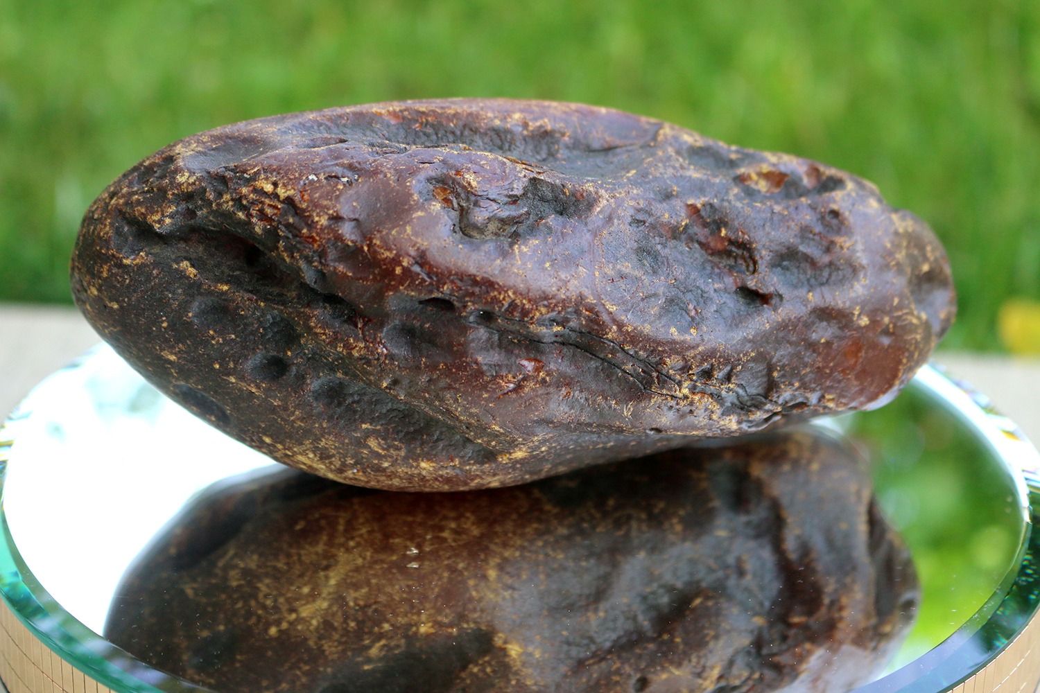 Full-size detail view of large untreated amber piece, 428 gram, cherry amber accent, carving grade material for Misbaha beads