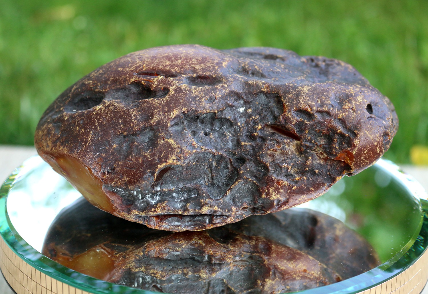 Full-size detail view of natural big amber chunk, 428 gram, opaque amber with even color distribution, premium Tasbih material